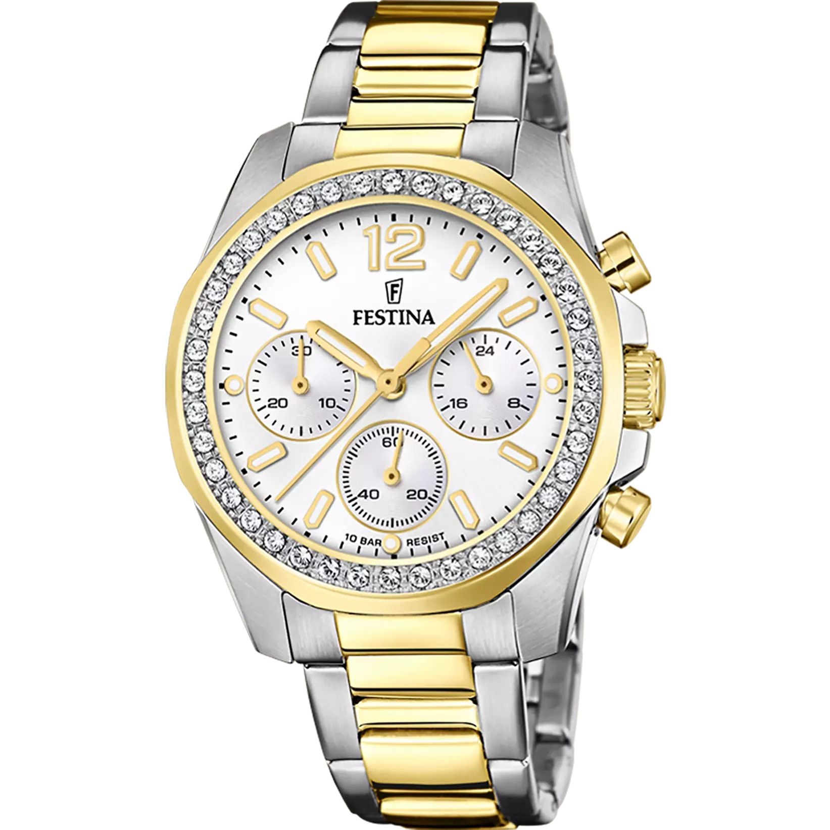 Orologio Donna Festina Cronografo Bicolore Zirconi Bianchi F20607/1